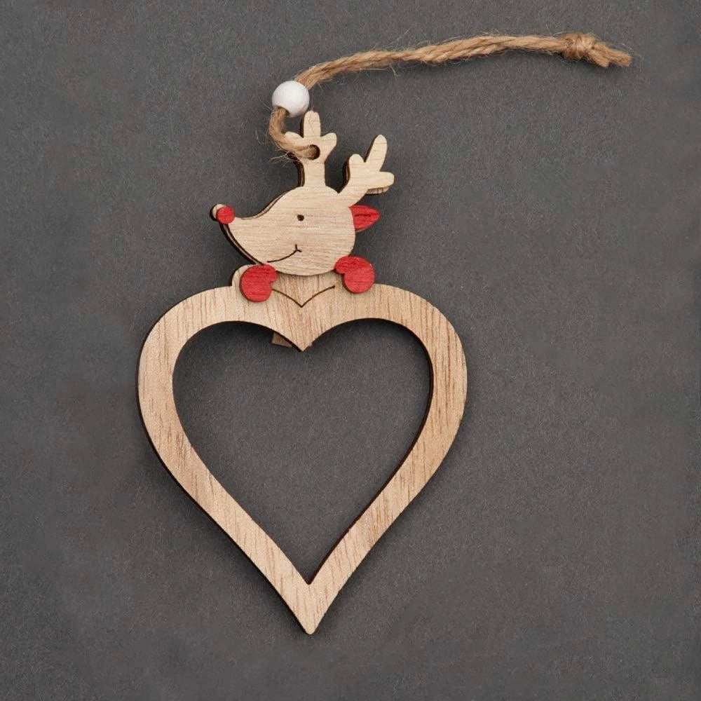 Christmas Wooden Hanging Decoration Heart Shape Reindeer Head