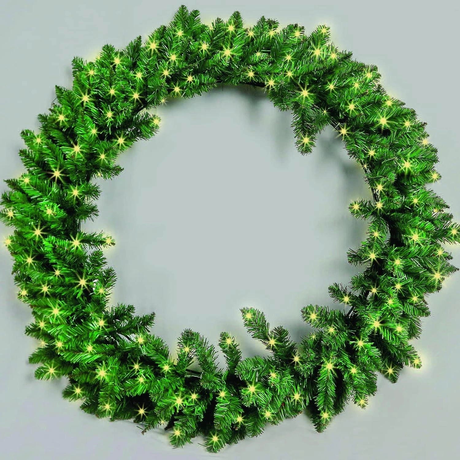80cm Large Pre-Lit Christmas Wreath 120 LED Lights Versatile Decoration Green
