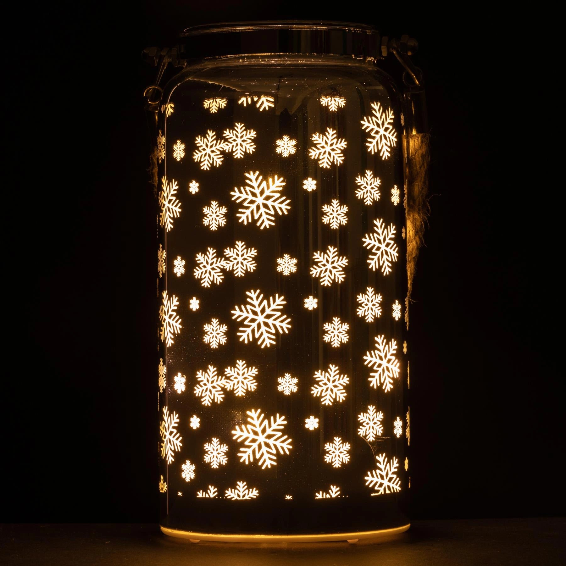 Christmas Jar Lamp 20cm Table Decoration Xmas LED Fairy Light Silver Snowflake
