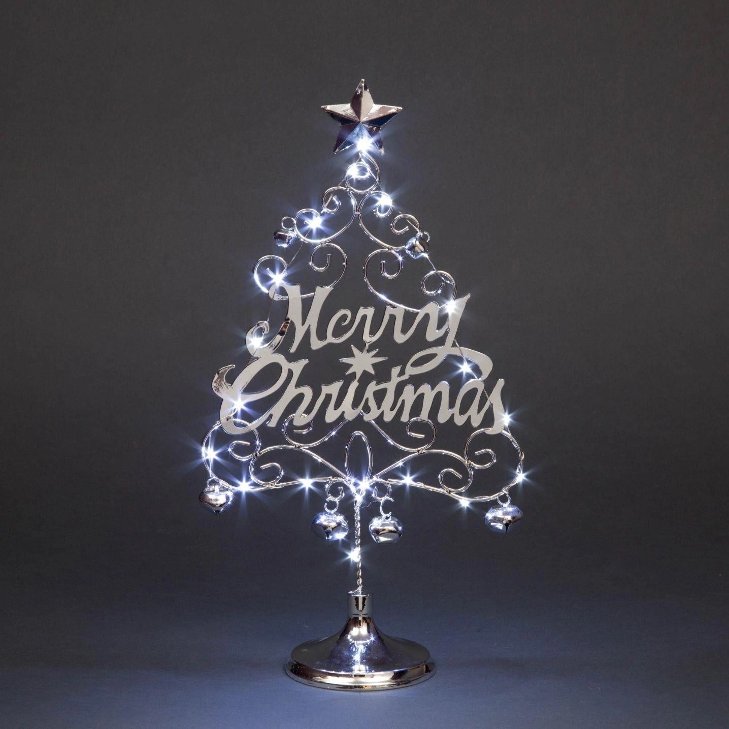 Pre-Lit LED Merry Christmas Tree Table Top Xmas Centerpiece Silver Large
