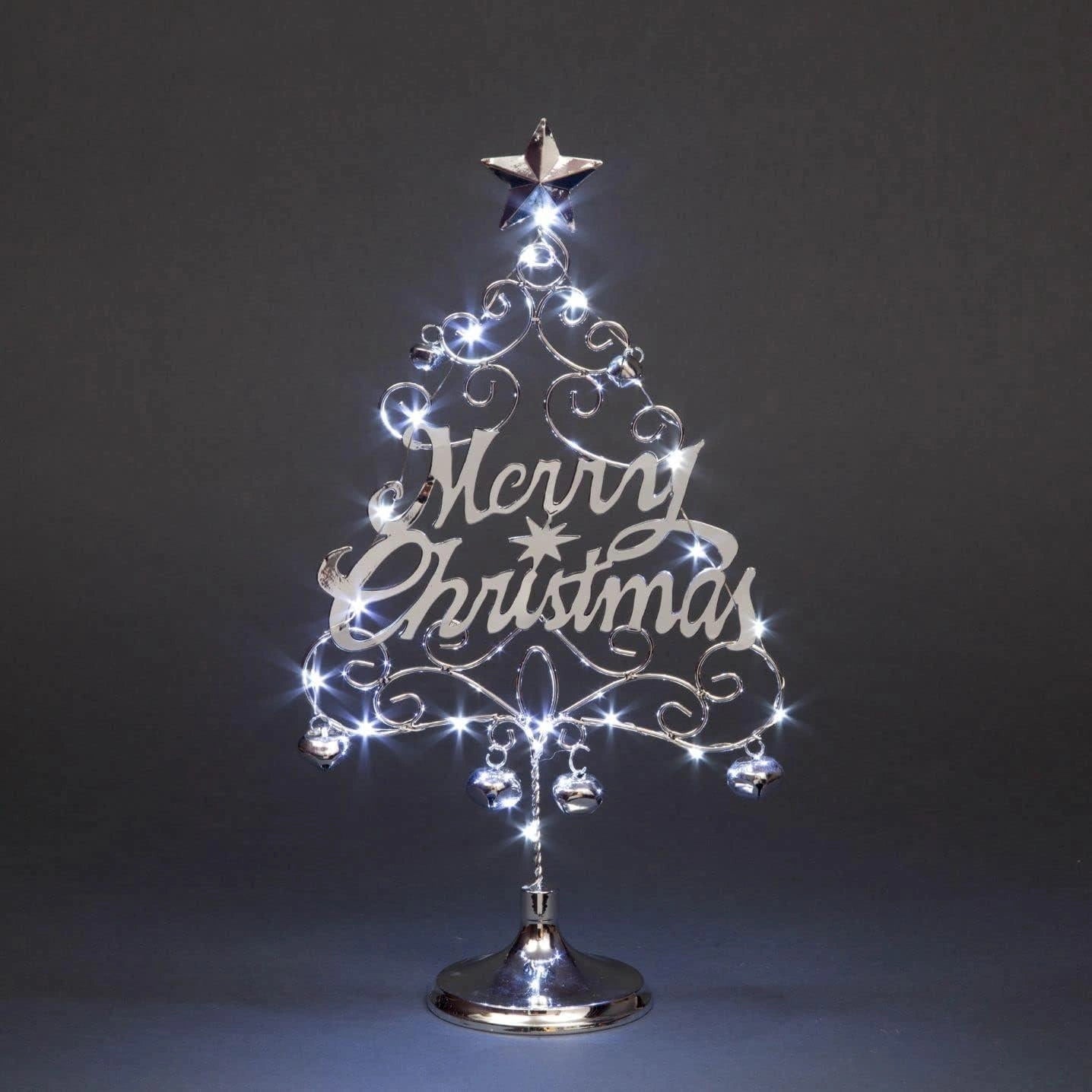 Pre-Lit LED Merry Christmas Tree Table Top Xmas Centerpiece Silver Large