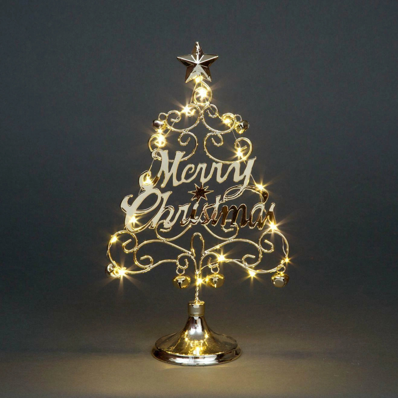 Pre-Lit LED Merry Christmas Tree Table Top Xmas Centerpiece Silver Large