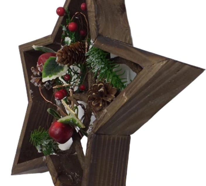 Pre Lit Christmas Table Decoration Twig Star Wooden Frame Window Xmas Light Gift
