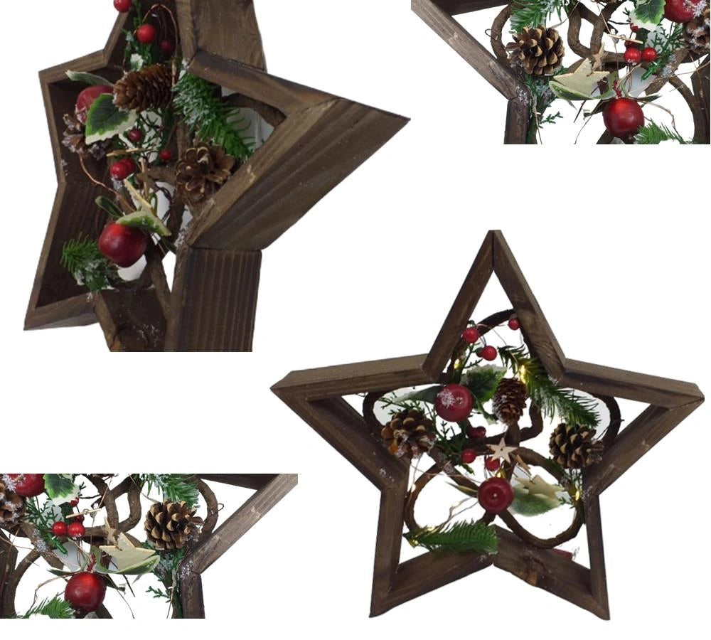 Pre Lit Christmas Table Decoration Twig Star Wooden Frame Window Xmas Light Gift