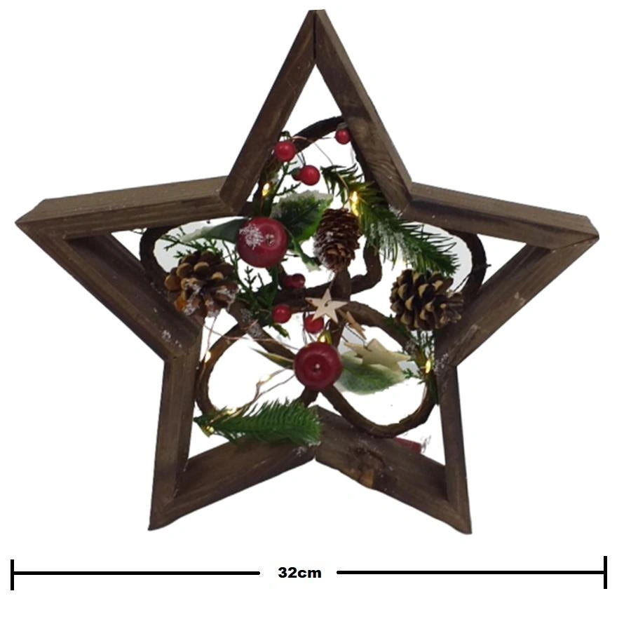 Pre Lit Christmas Table Decoration Twig Star Wooden Frame Window Xmas Light Gift
