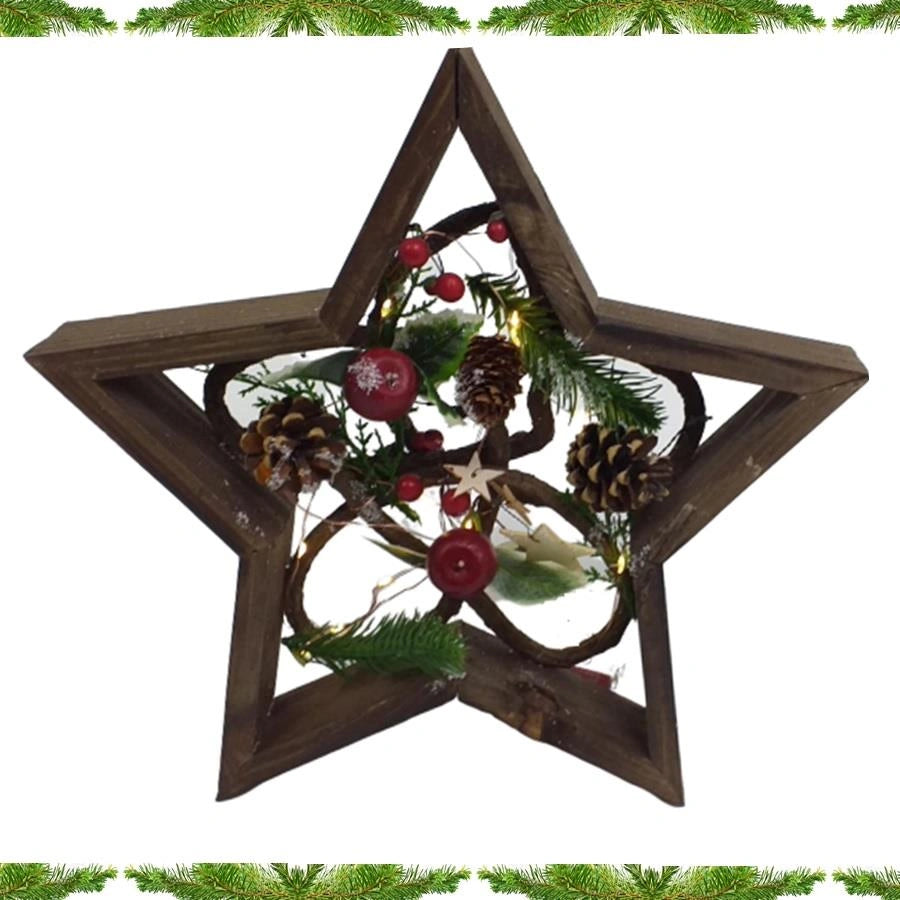 Pre Lit Christmas Table Decoration Twig Star Wooden Frame Window Xmas Light Gift