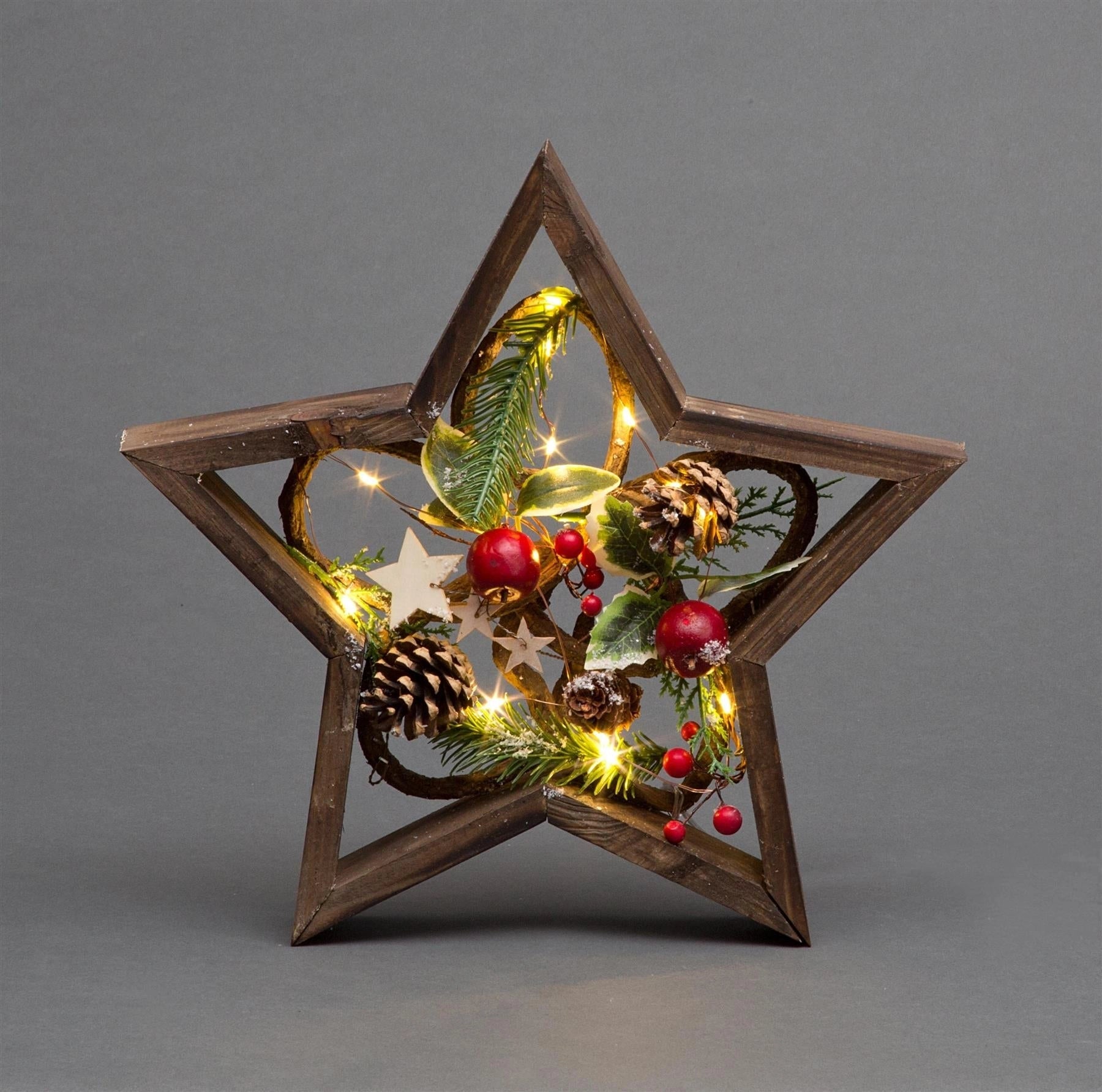 Pre Lit Christmas Table Decoration Twig Star Wooden Frame Window Xmas Light Gift