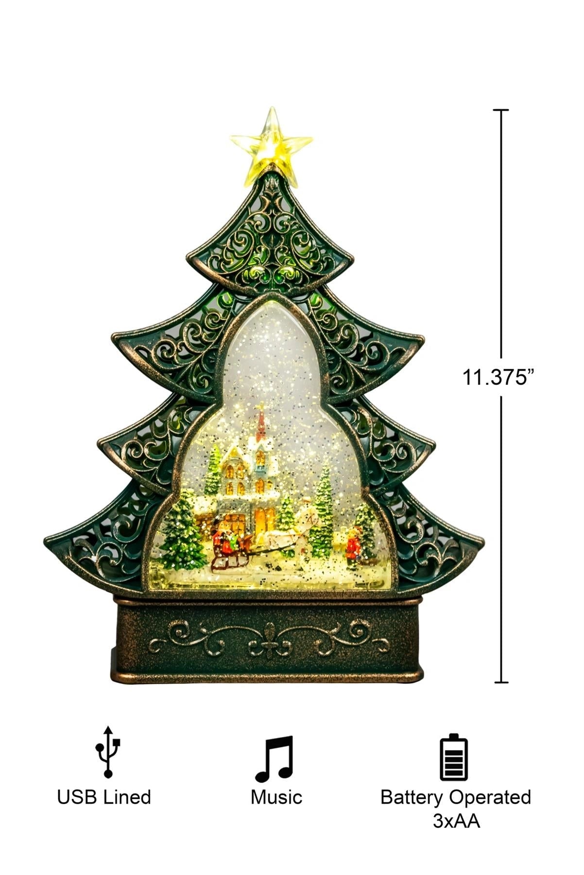 Christmas Tree Globe Nativity Scene Light Up Musical Glittering Xmas Home Decor
