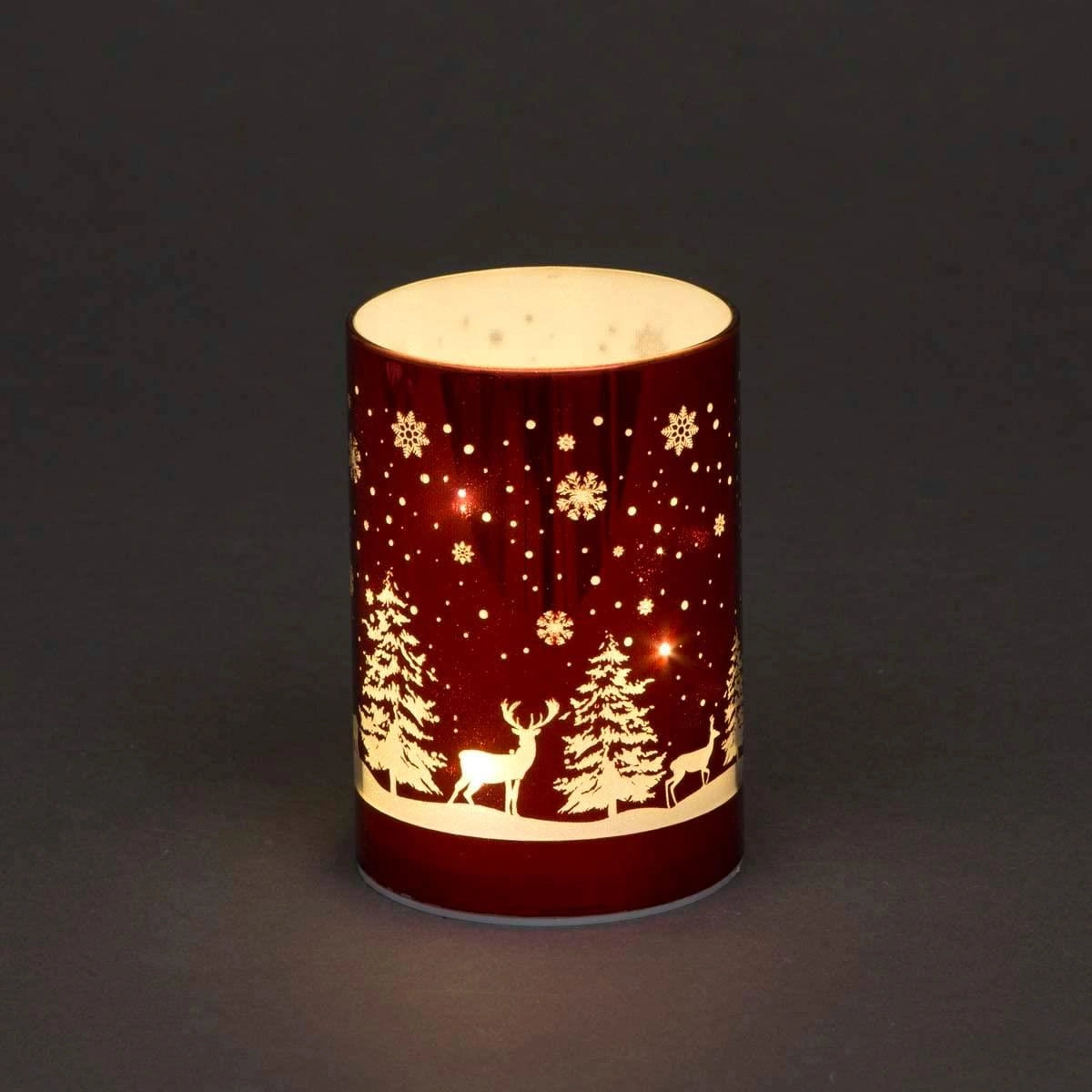 13Cm Christmas Decorated Vase Table Forest Scene Red
