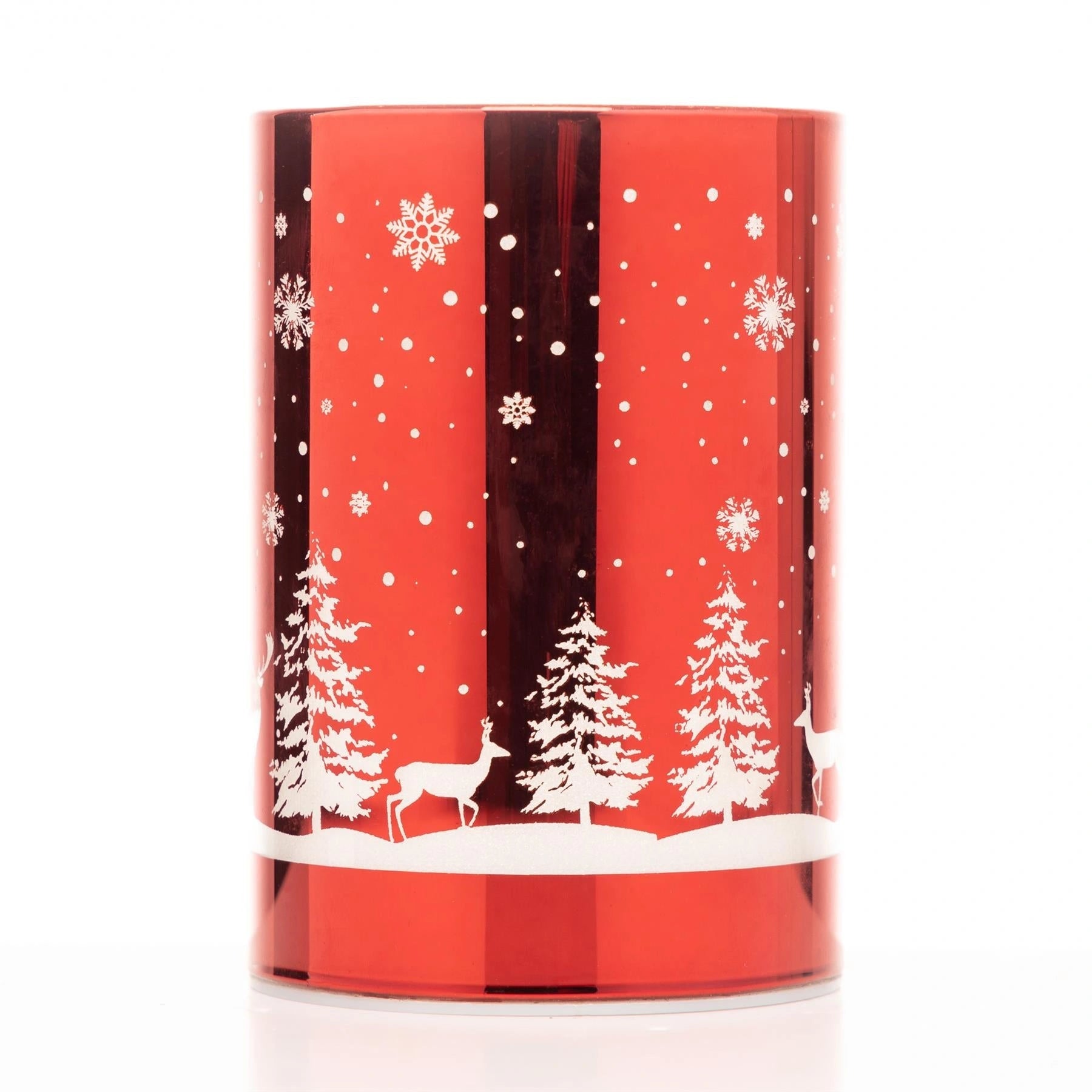 13cm Christmas Table Decoration Xmas Lamp LED Vase Forest Scene Red Cylinder