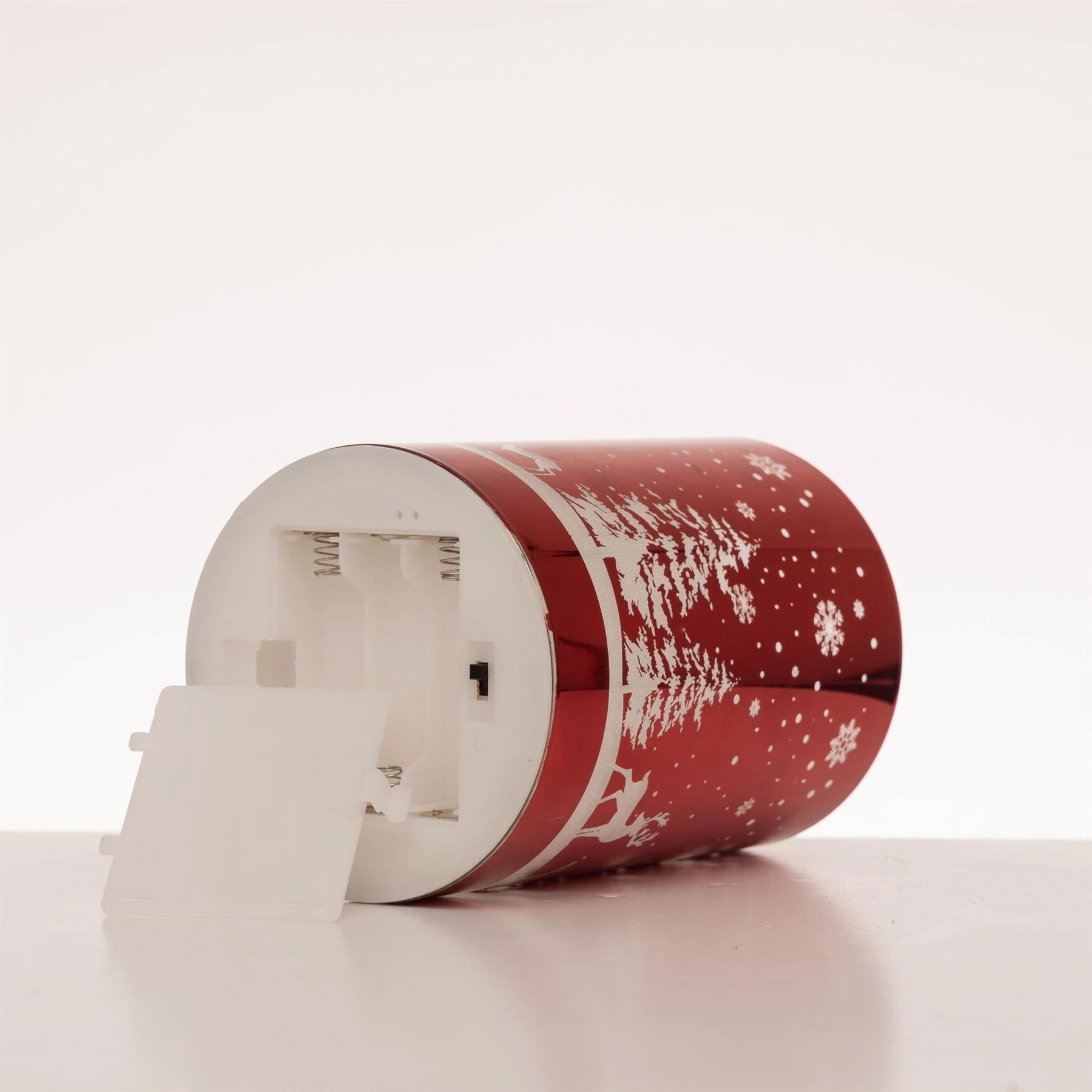 13cm Christmas Table Decoration Xmas Lamp LED Vase Forest Scene Red Cylinder