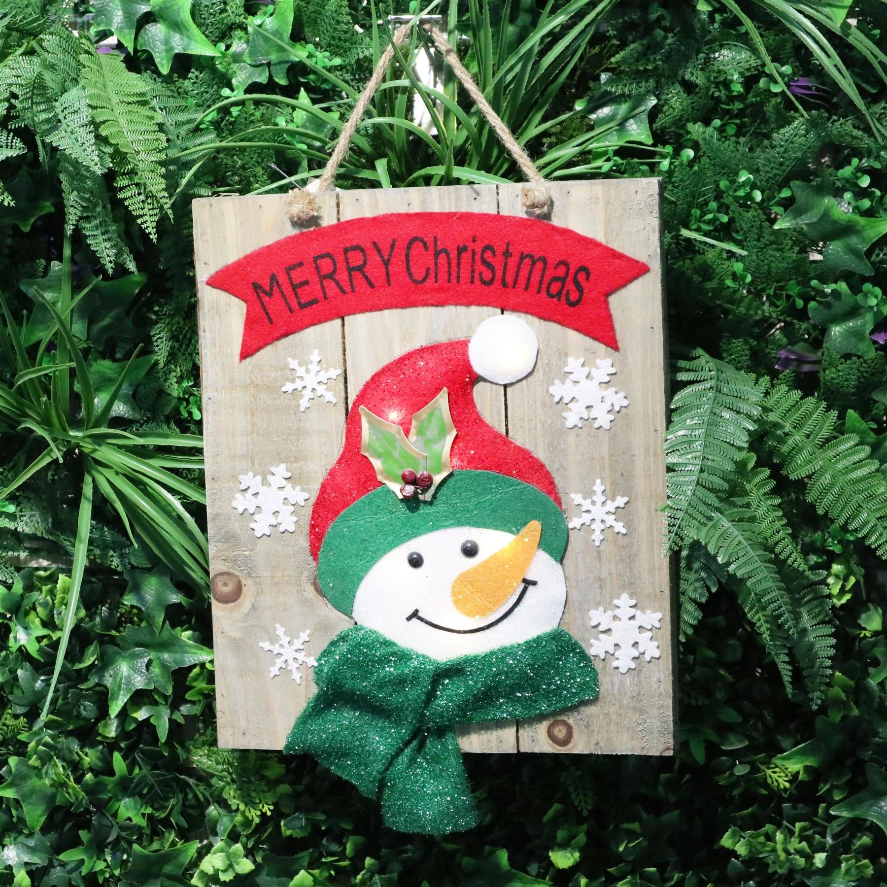 Decorative Wooden White Bulb Snowman Frame Christmas Tree Hanging Decorations