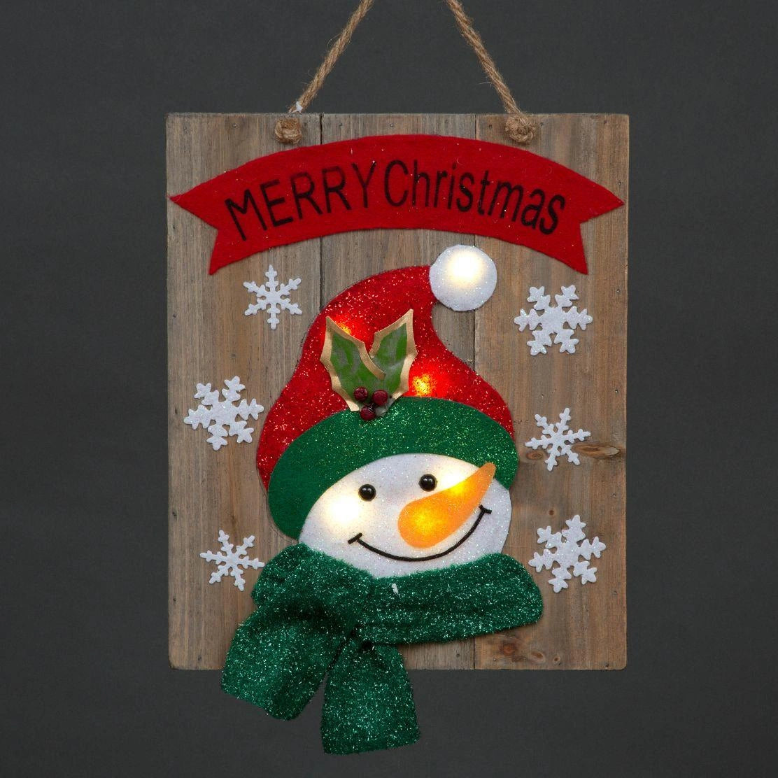 Decorative Wooden White Bulb Snowman Frame Christmas Tree Hanging Decorations
