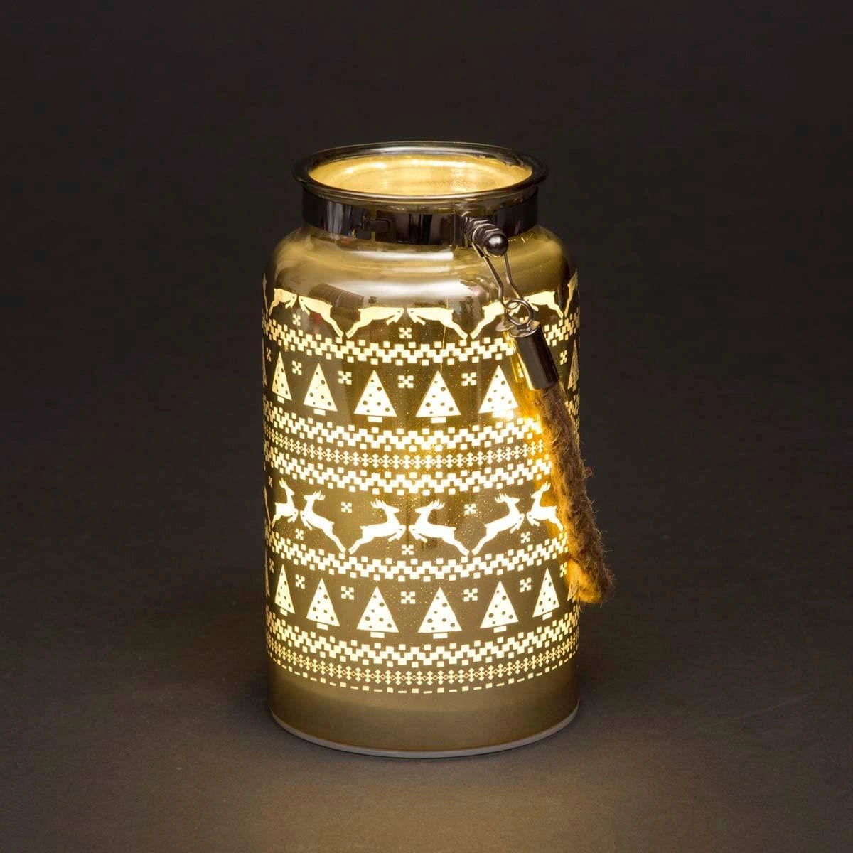 16Cm Christmas Decorated Jar Table Skandi Design Gold Lantern