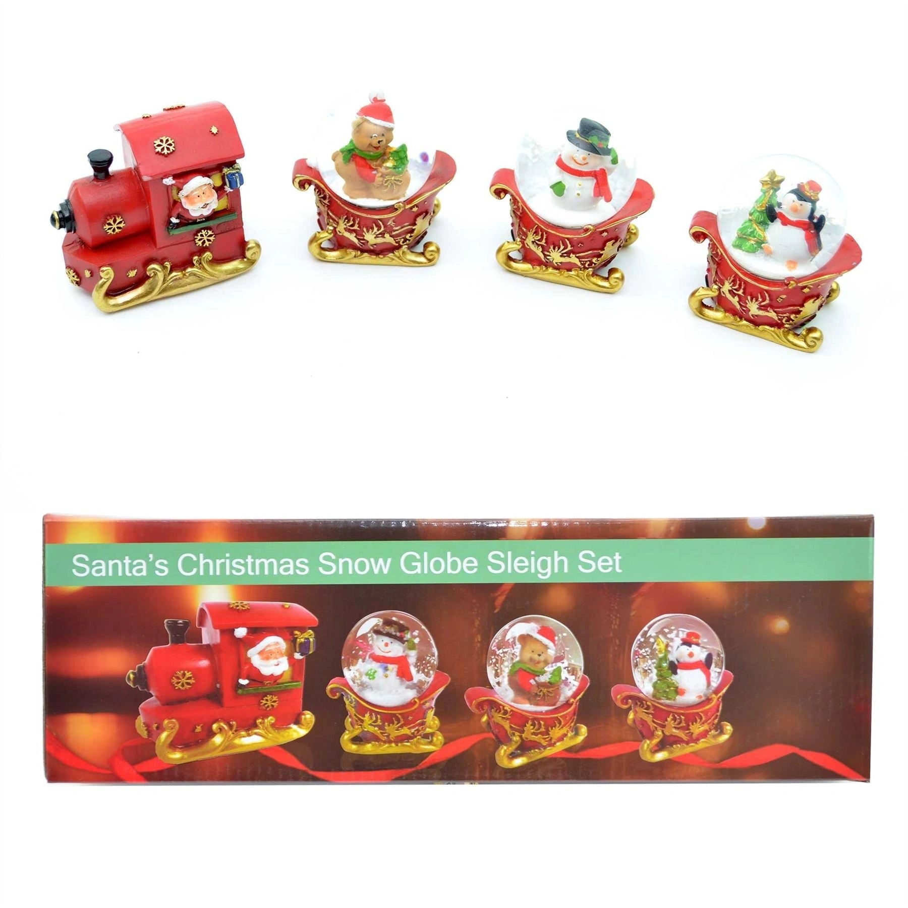 Christmas Santa Snow globe Train Nativity 4pcs Sleigh Set Xmas Gift Present