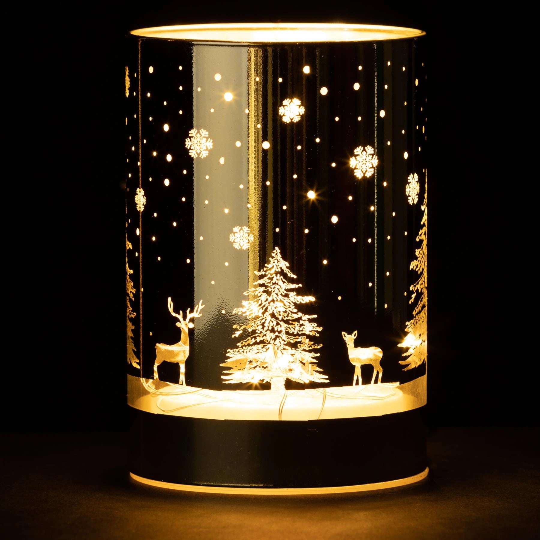 13cm Christmas Table Decoration Lantern Lamp LED Vase Forest Scene Gold Cylinder