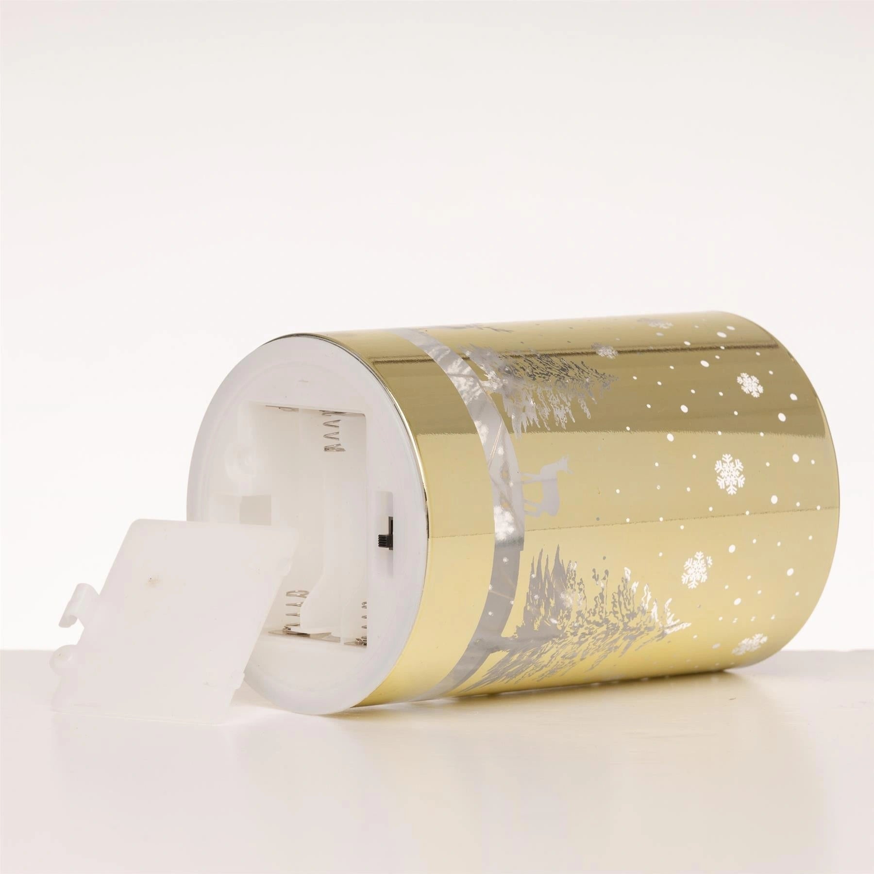 13cm Christmas Table Decoration Lantern Lamp LED Vase Forest Scene Gold Cylinder