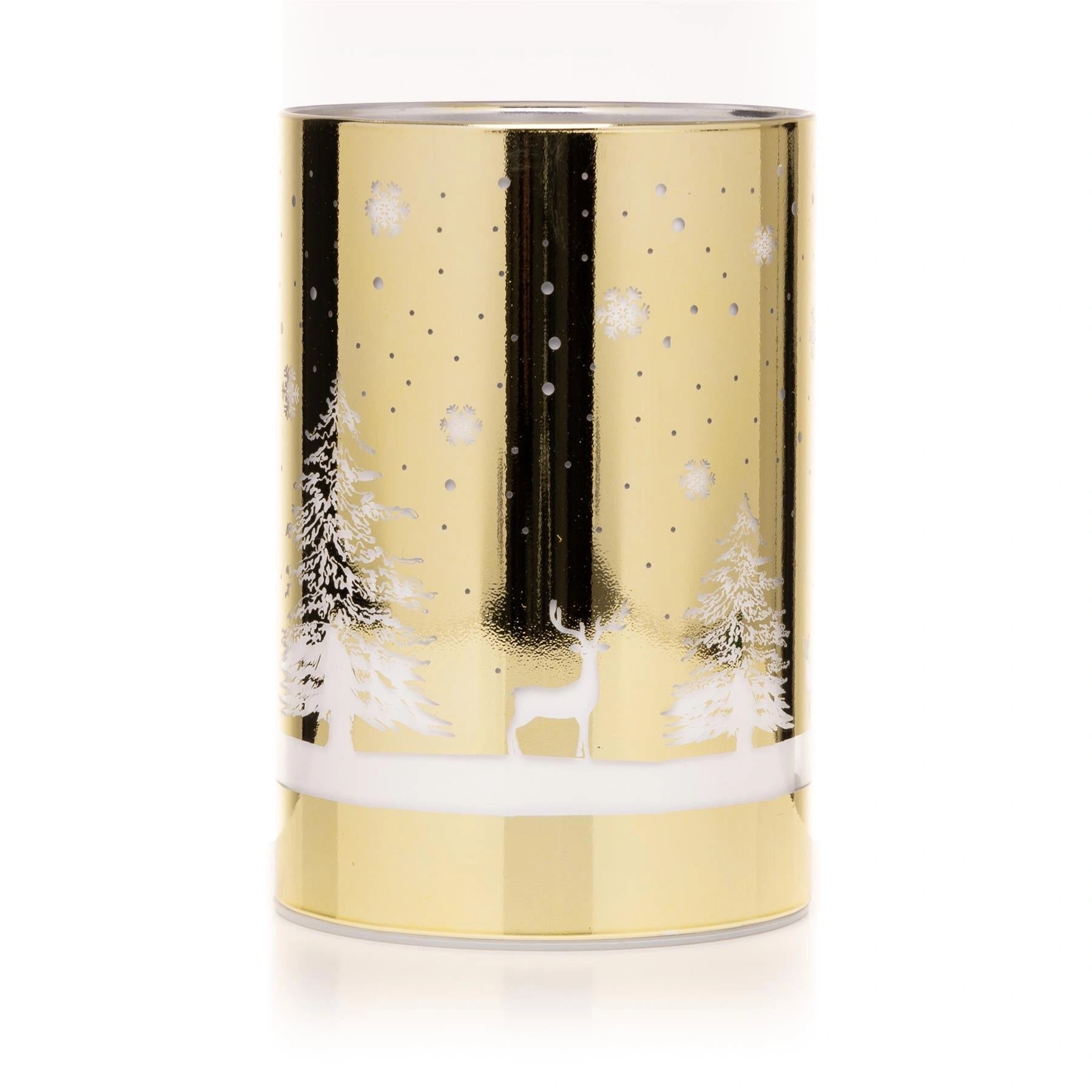 13cm Christmas Table Decoration Lantern Lamp LED Vase Forest Scene Gold Cylinder