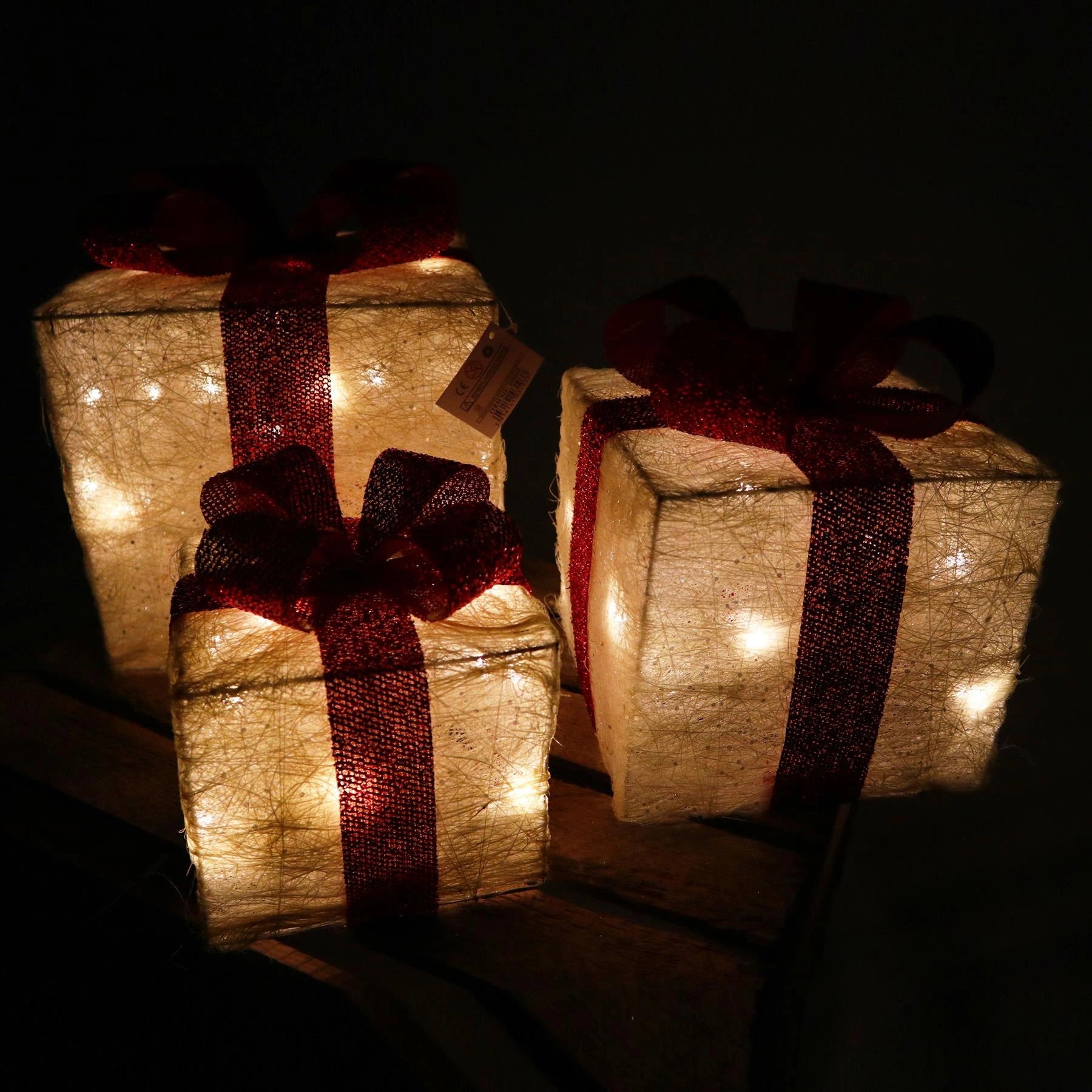 LED Christmas Parcel Light Up Gift Boxes Set Of 3 Xmas Indoor Festive Home Decor