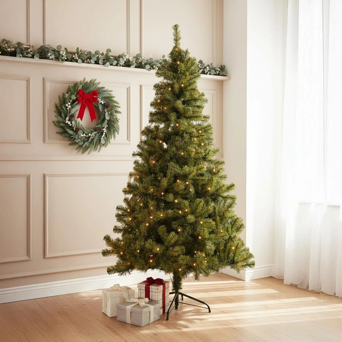 Pre-Lit Christmas Tree Green LED Lights Bushy Pine Outdoor XMAS Home Decor 5FT