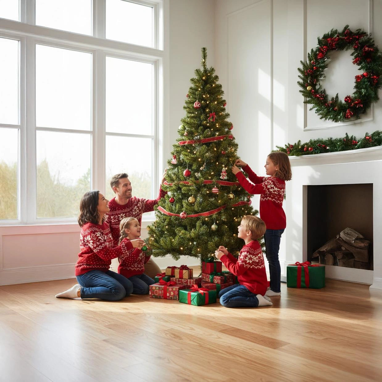 Pre-Lit Christmas Tree Green LED Lights Bushy Pine Outdoor XMAS Home Decor 5FT