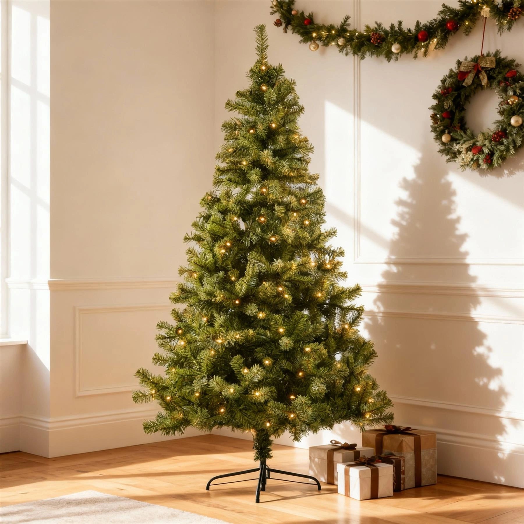 Pre-Lit Christmas Tree Green LED Lights Bushy Pine Outdoor XMAS Home Decor 7FT