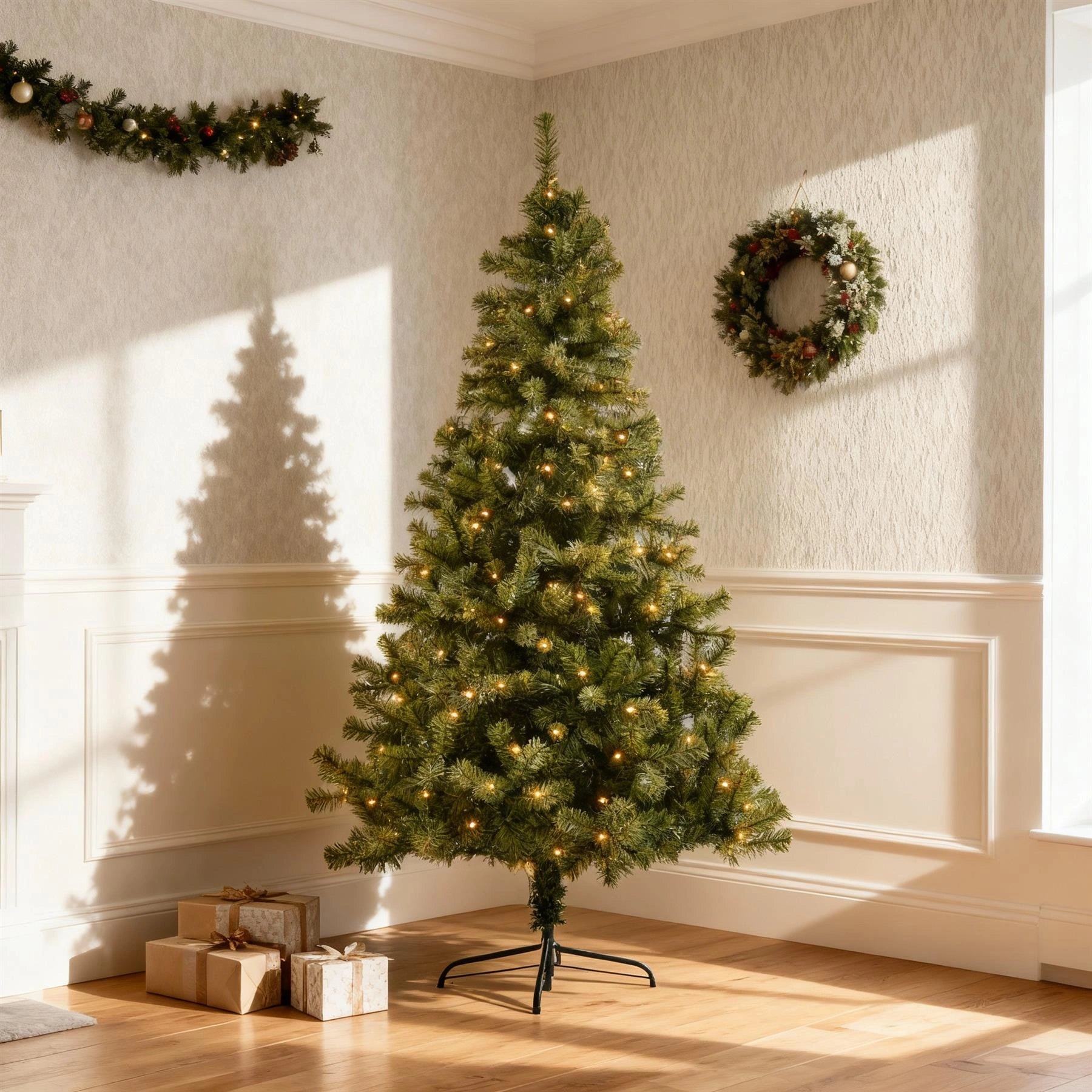Pre-Lit Christmas Tree Green LED Lights Bushy Pine Outdoor XMAS Home Decor 7FT