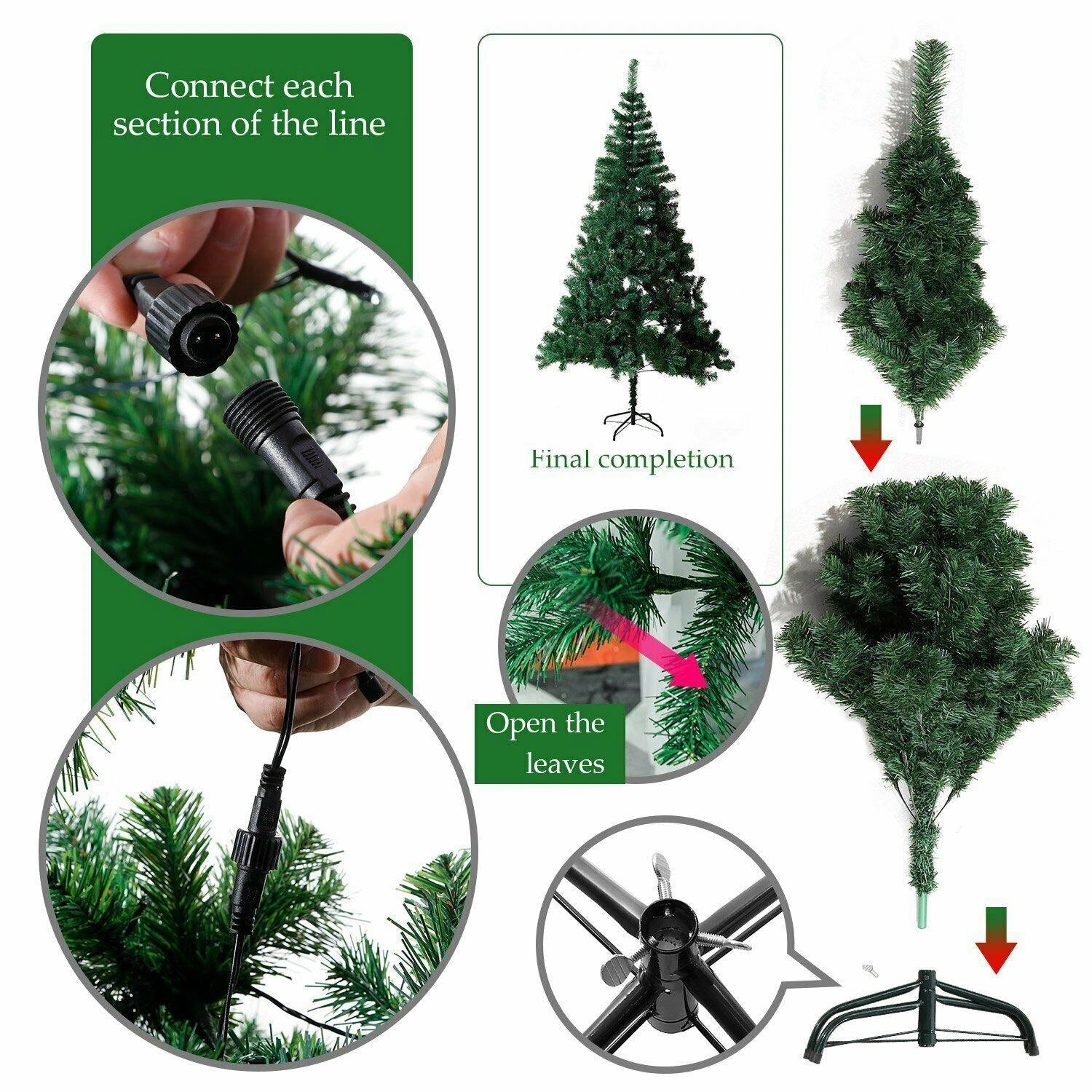 Pre-Lit Christmas Tree Green LED Lights Bushy Pine Outdoor XMAS Home Decor 4FT