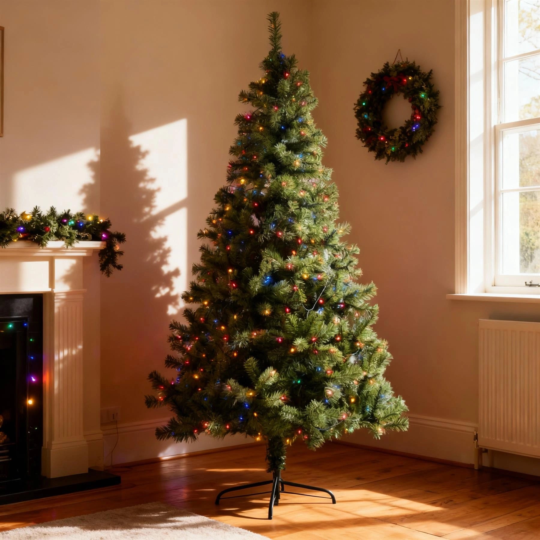 Pre-Lit Christmas Tree Green LED Lights Bushy Pine Outdoor XMAS Home Decor 6FT
