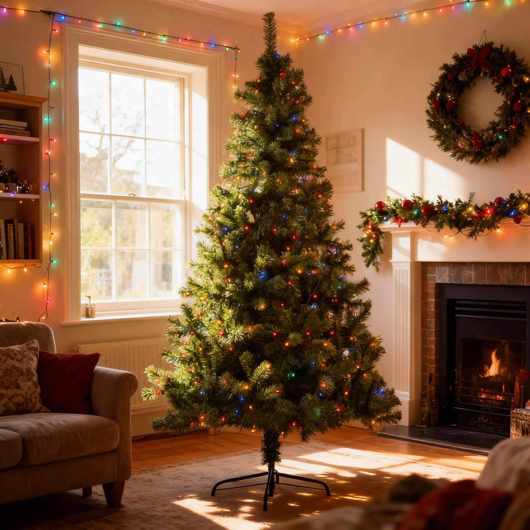 Pre-Lit Christmas Tree Green LED Lights Bushy Pine Outdoor XMAS Home Decor 6FT
