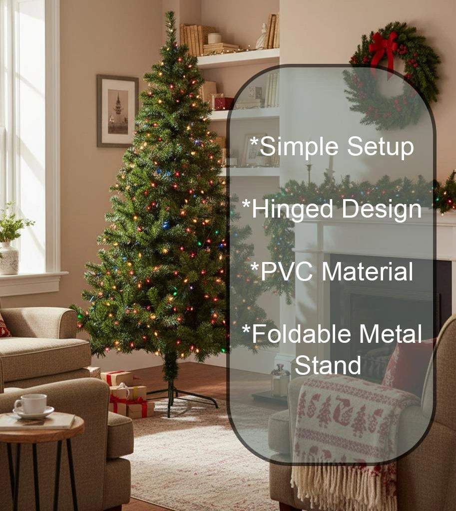 Pre-Lit Christmas Tree Green LED Lights Bushy Pine Outdoor XMAS Home Decor 6FT