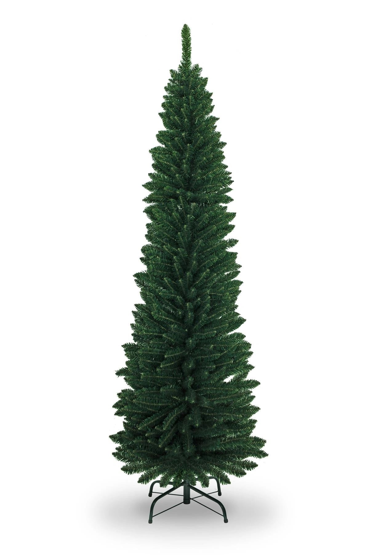 4Ft-8Ft Artificial Flocked Slim Christmas Pencil Tree Holiday Home Decorations with Pointed tips and Metal Stand (Snow/Green/Black/White/Grey), 4ft
