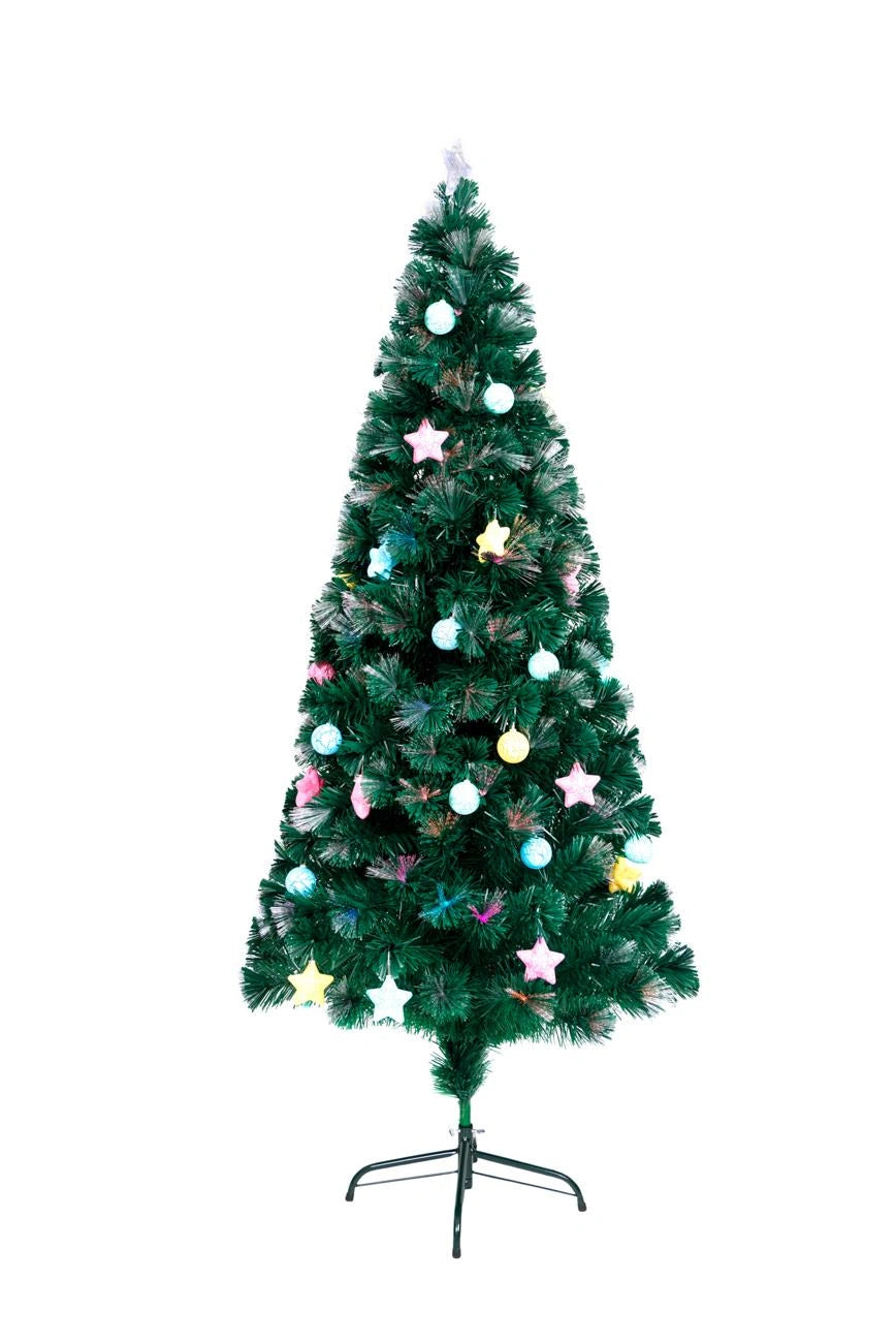 Pre Lit Christmas Tree Fiber Optic Pine LED Bauble Star Xmas Home Decoration 5FT