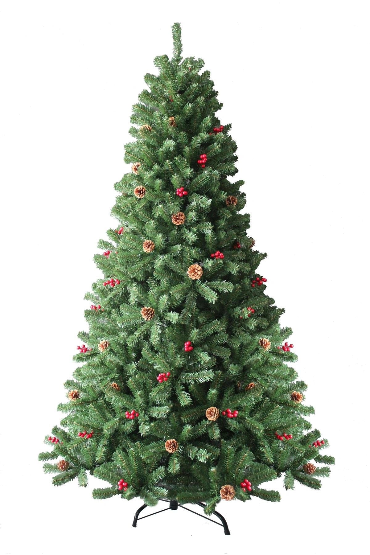 7FT Green Christmas Tree Artificial Bushy Maryland Fir Tips Decorated Berry Pine