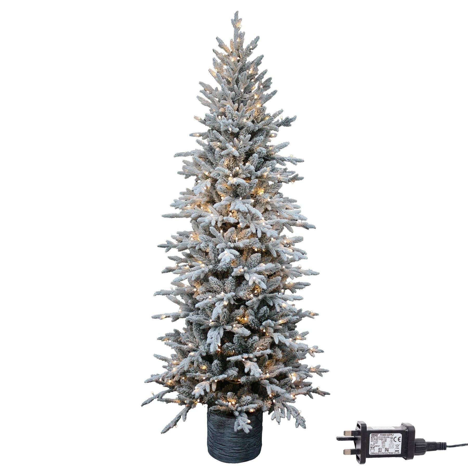 SHATCHI 4Ft/1.2m Pre Lit Potted Snow Flocked Christmas Tree with 90 Warm White LED Lights Changing 8 Modes, PE PVC Mixed Snowy Tips, Resin Base Stand, 120 cm