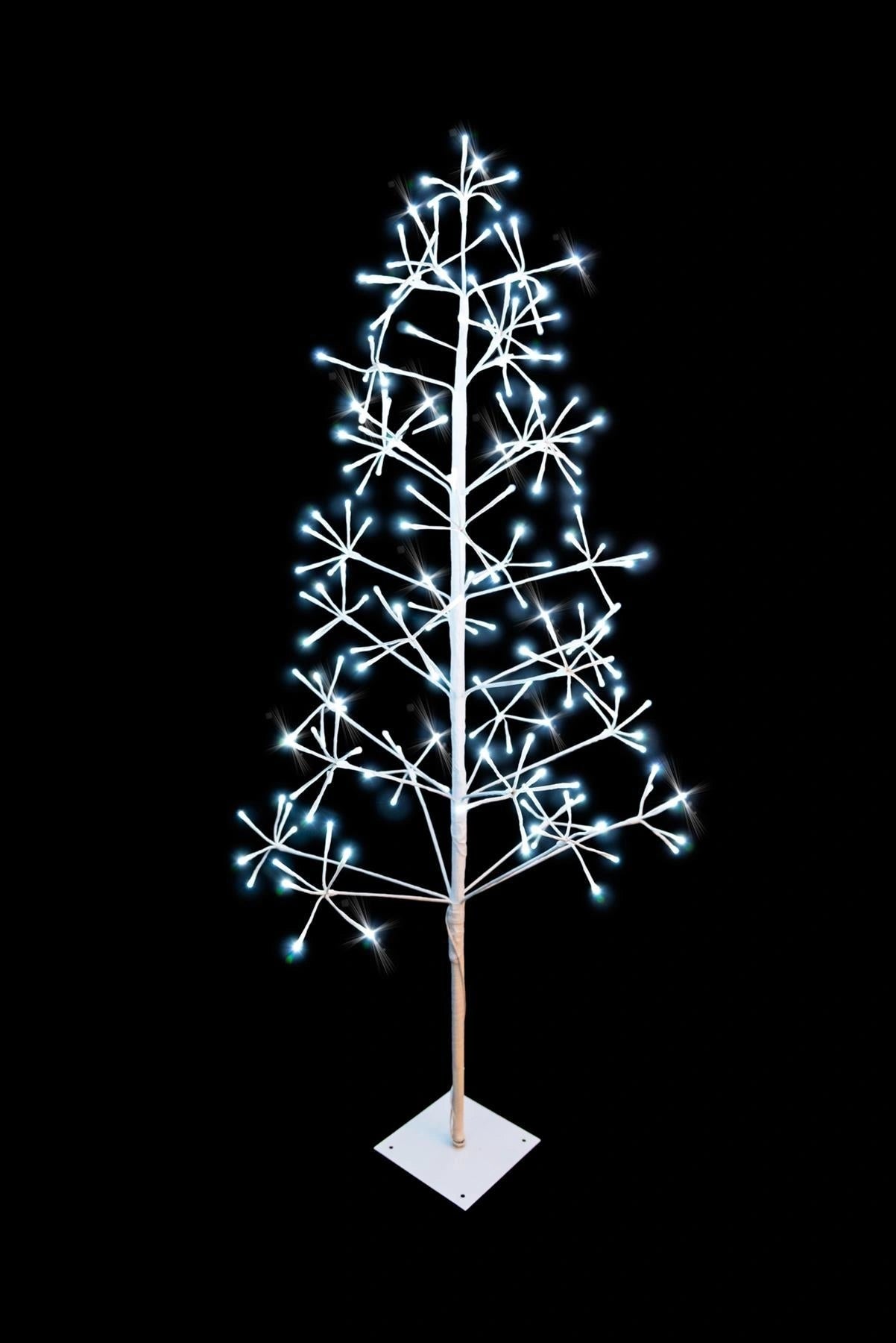 SHATCHI Pre-Lit LED Frame Brown Snowy Decoration Festive Twig Christmas Tree with Metal Stand Indoor Warm White Lights Xmas Large Home Décor – 4ft, 5ft, 6ft, 7ft