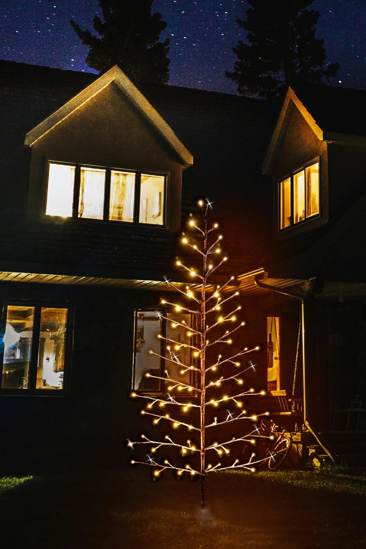Outdoor Christmas Tree Decoration Twig Pre Lit Snowy Brown LED XMAS Home 5FT