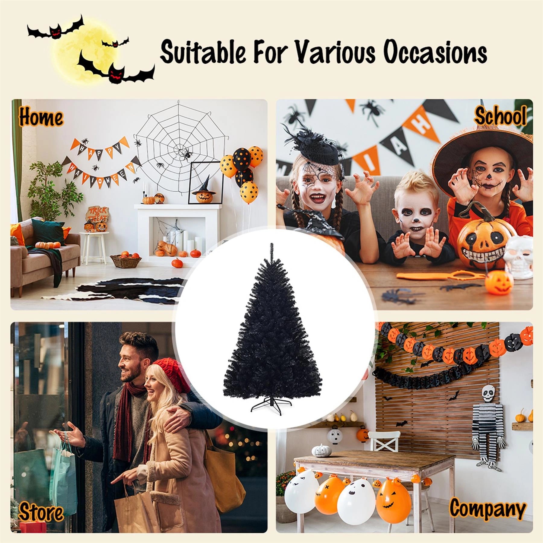 Black Christmas Tree Xmas Halloween Bushy Pine Outdoor Xmas Home Decoration 4FT