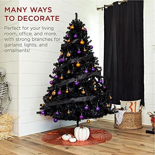 6FT Christmas Tree Black Xmas Halloween Bushy Pine Outdoor Xmas Home Decoration
