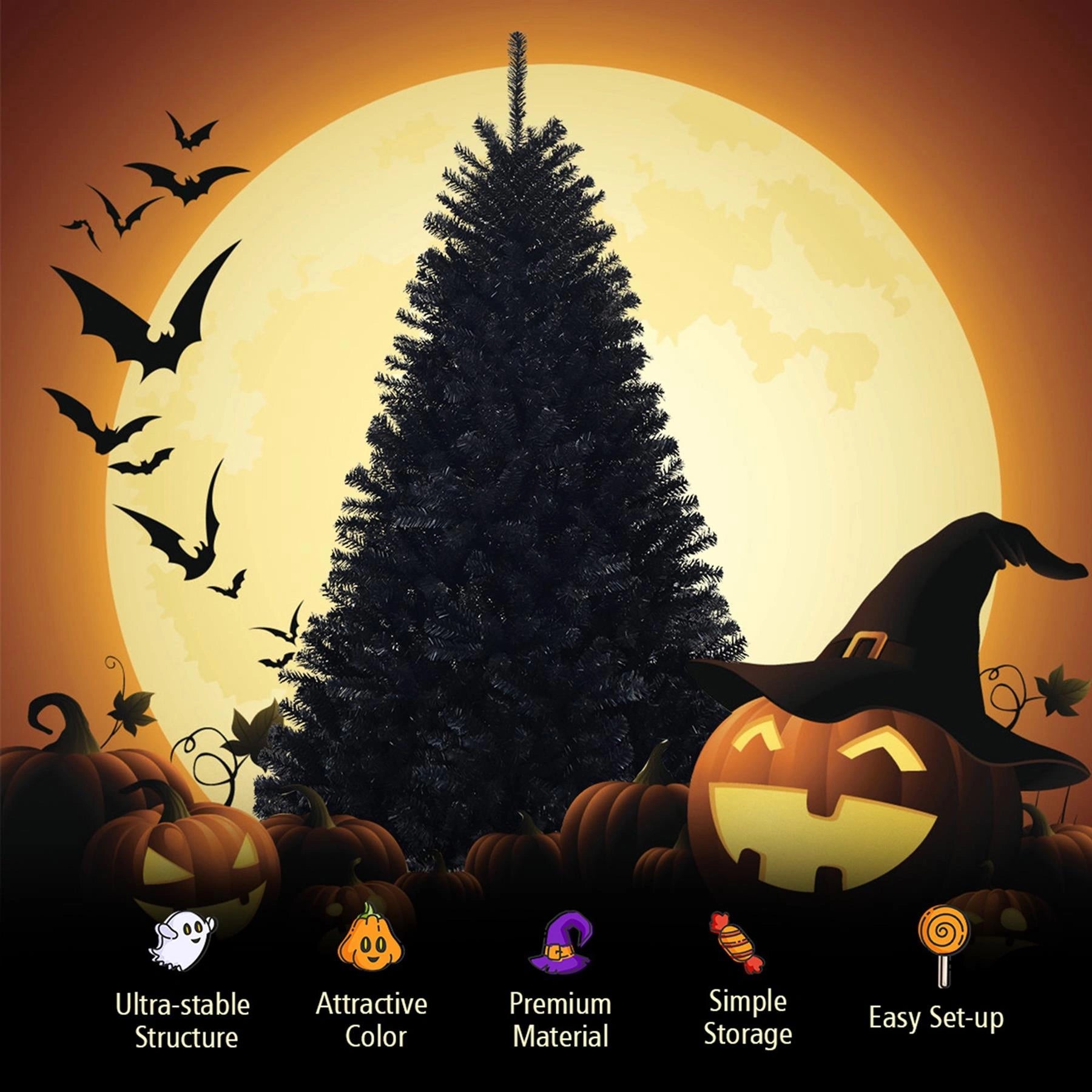 6FT Christmas Tree Black Xmas Halloween Bushy Pine Outdoor Xmas Home Decoration
