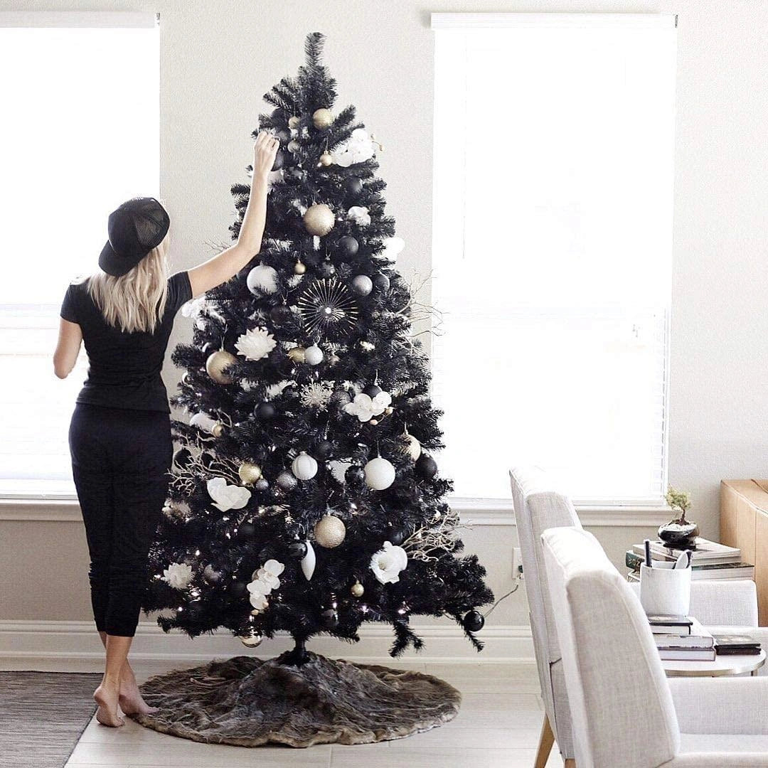 6FT Christmas Tree Black Xmas Halloween Bushy Pine Outdoor Xmas Home Decoration
