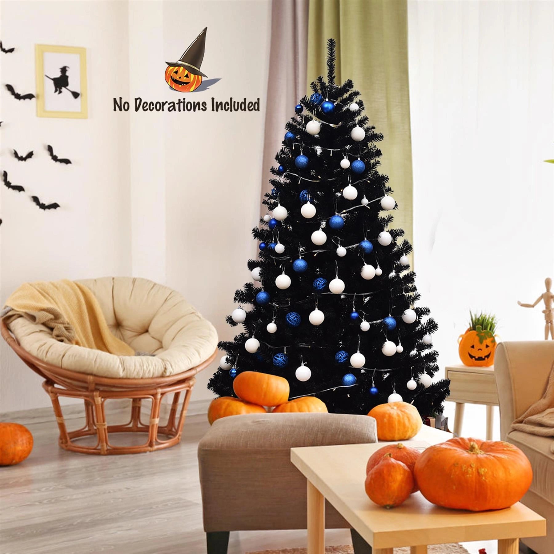 6FT Christmas Tree Black Xmas Halloween Bushy Pine Outdoor Xmas Home Decoration
