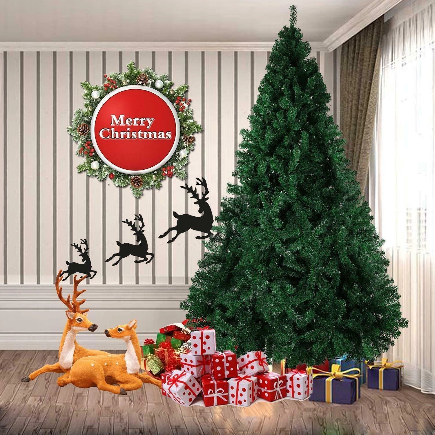 8FT Green Christmas Tree with Metal Stand Artificial Bushy Pine Home Decoration