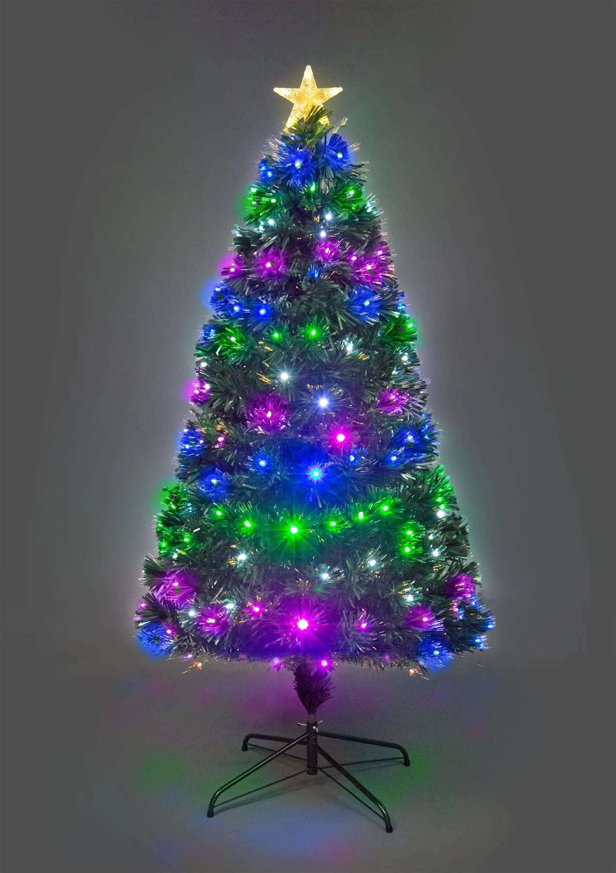 Shatchi 6052-LED-REMOTE-TREE-4FT 4ft Pre-Lit LED Fibre Optic Christmas Tree with Lights Remote Control 8 Various Effects Xmas Decorations 120CM, Green