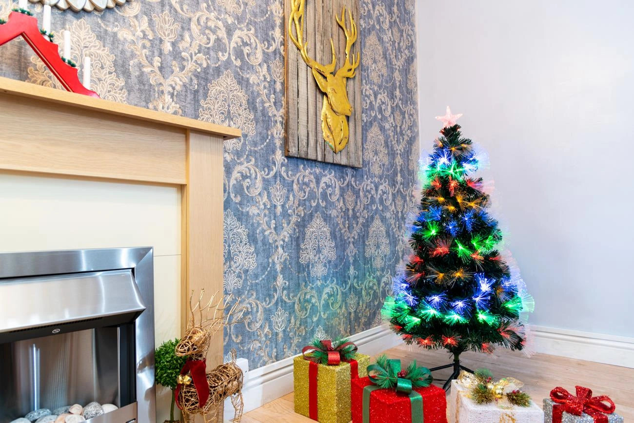 Pre-Lit Christmas Tree Fiber Optic Pine LED Lights Xmas Decor Galactic Star 3FT