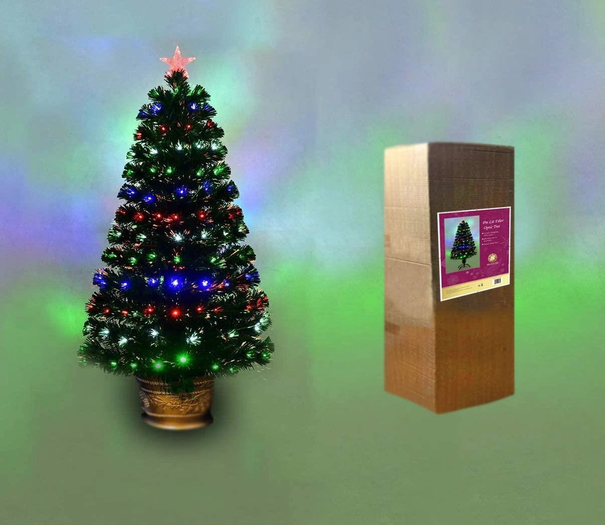 2FT Pre-Lit Christmas Tree Green Fiber Optic LED Light Xmas Home Holiday Decor