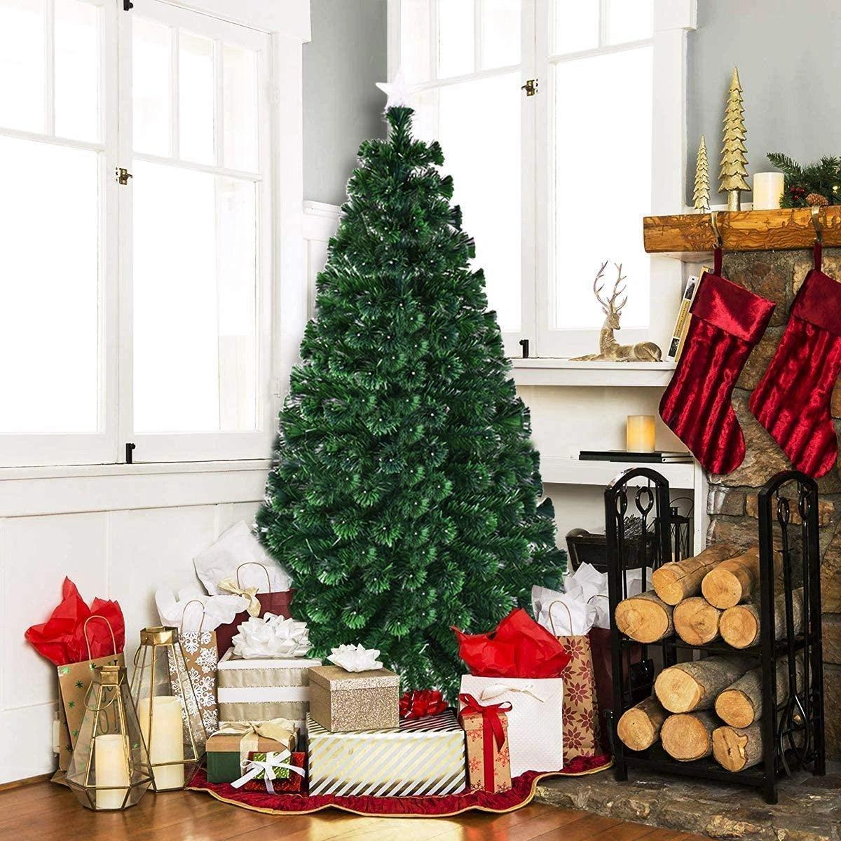 2FT Pre-Lit Christmas Tree Green Fiber Optic LED Light Xmas Home Holiday Decor