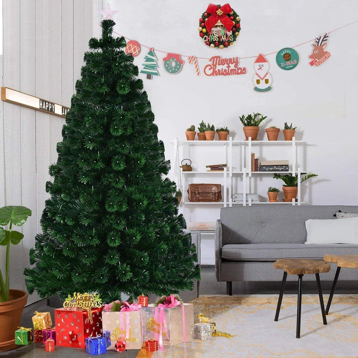 5FT Pre-Lit Christmas Tree Green Fiber Optic LED Light Xmas Home Holiday Decor