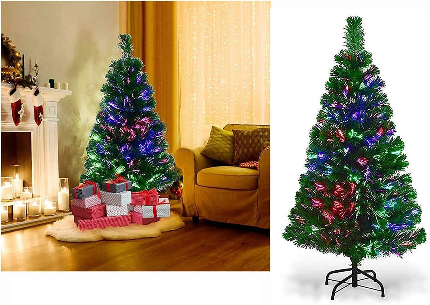 4FT Pre-Lit Christmas Tree Green Fiber Optic LED Lights Xmas Home Holiday Decor