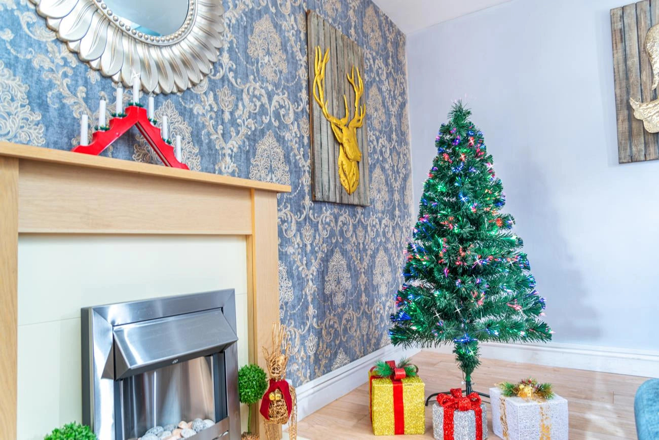 5FT Pre-Lit Christmas Tree Green Fiber Optic LED Lights Xmas Home Holiday Decor